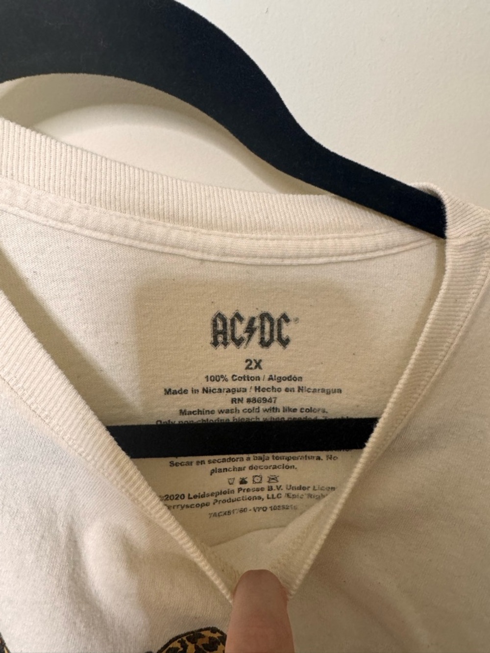 AC/DC White Crop Long Sleeve Tee with Leopard-Print Logo - Picture 4 of 4